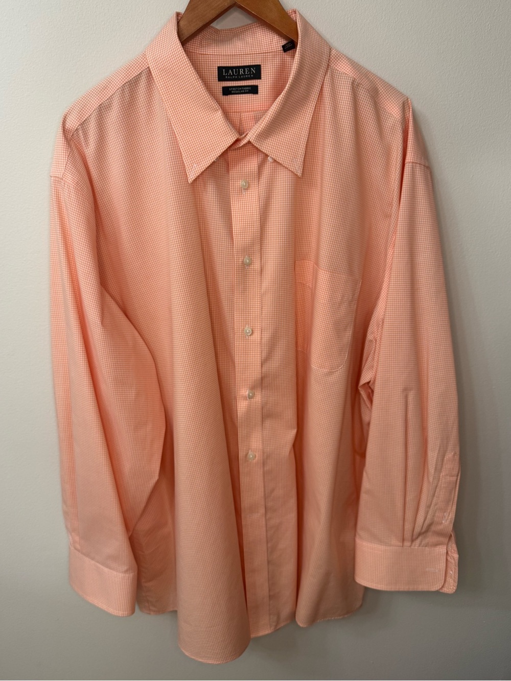 Lauren Ralph Lauren Peach Gingham Dress Shirt Men 20 34/35 4XL